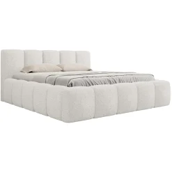 Letto oversize 180x200cm con rete contenitore imbottito tessuto bouclé bianco Aluna