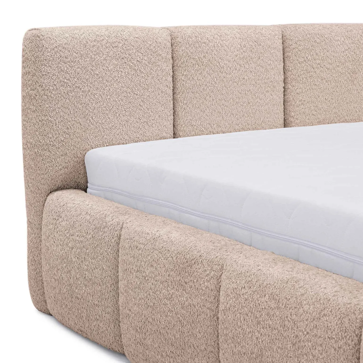 Letto oversize 180x200cm con rete contenitore imbottito tessuto bouclé rosa Aluna