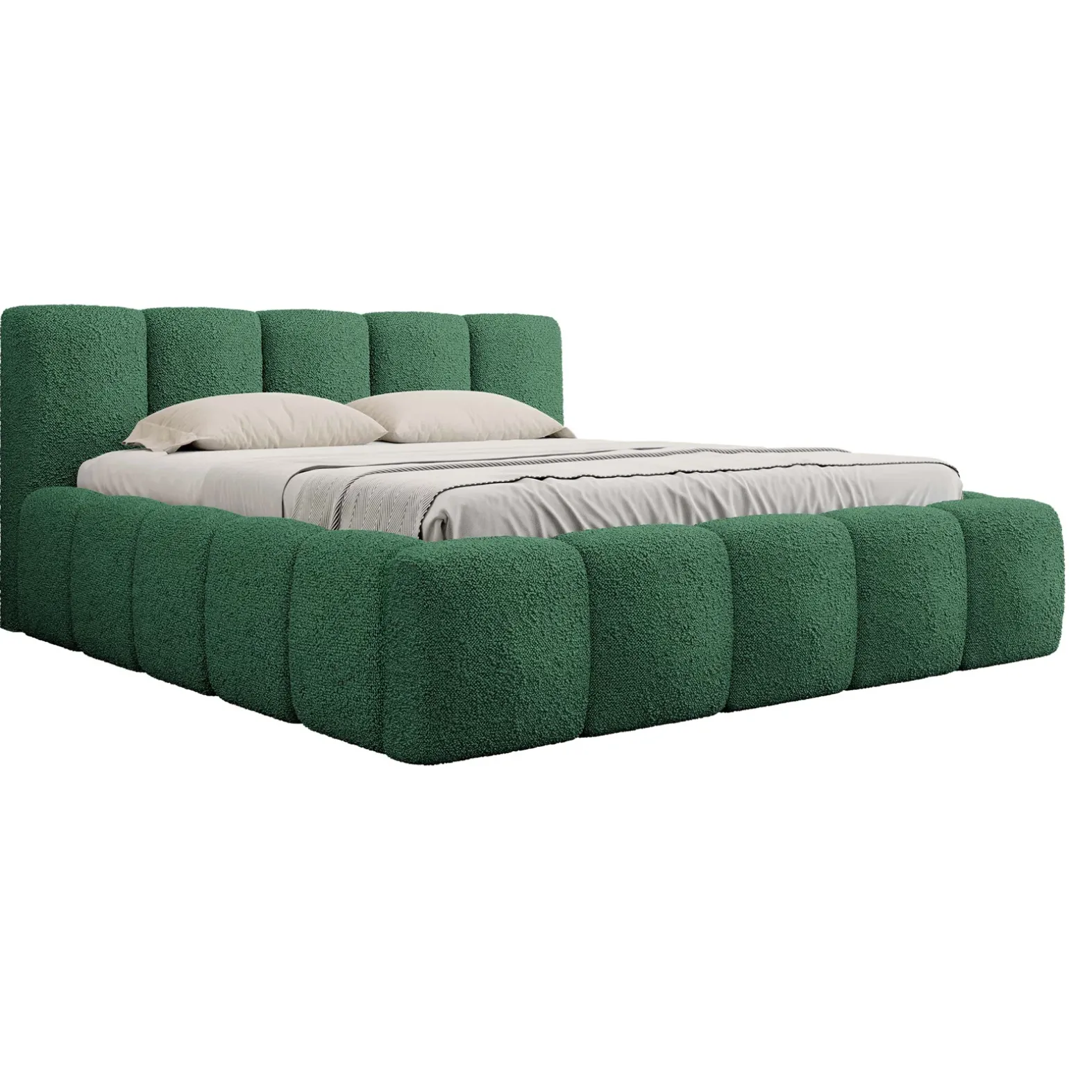 Letto oversize 180x200cm con rete contenitore imbottito tessuto bouclé verde Aluna