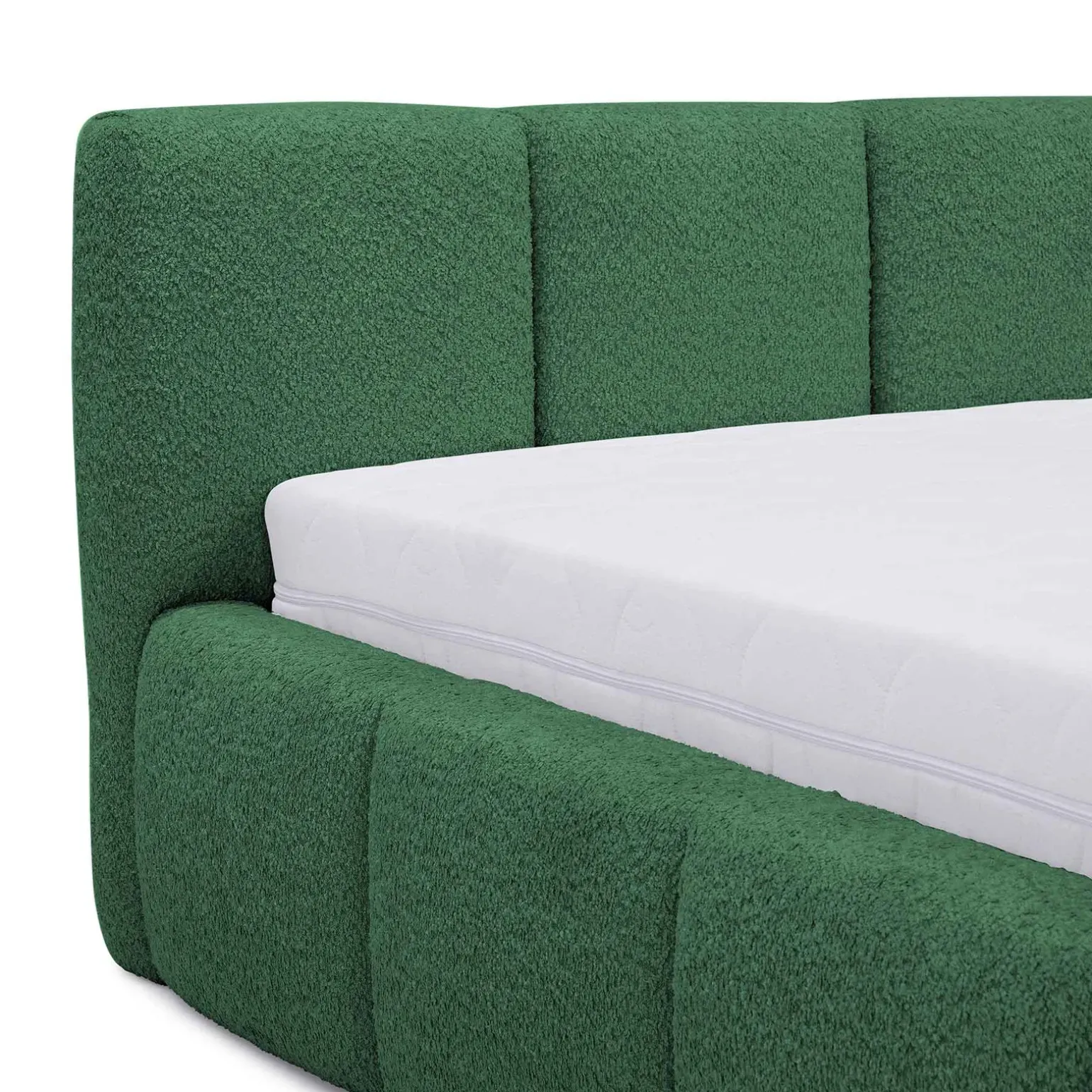 Letto oversize 180x200cm con rete contenitore imbottito tessuto bouclé verde Aluna