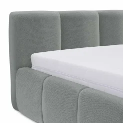 Letto oversize 180x200cm con rete contenitore imbottito azzurro grigio Aluna