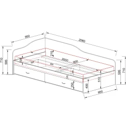 Letto singolo 90x200cm con cassettoni rovere rustico Beccaria