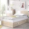 Letto singolo 90x190cm con cassettoni estraibili rovere bianco Cairo