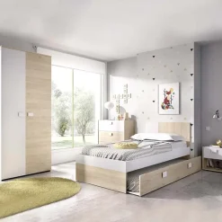 Letto singolo 90x190cm estraibile rovere bianco Cairo