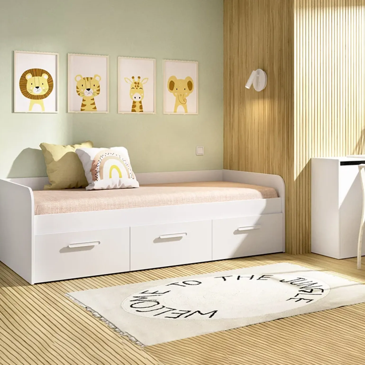 Letto singolo 90x190cm per bambini legno bianco 3 cassetti Alvaro