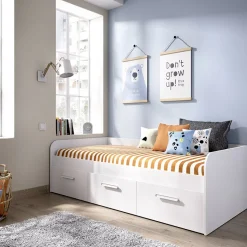 Letto singolo 90x190cm per bambini legno bianco 3 cassetti Alvaro