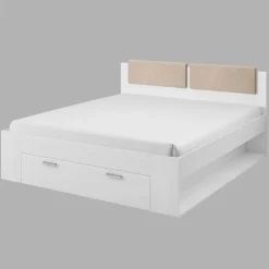 Letto 140x200cm alla francese con cassettone e pino bianco beige Cortina