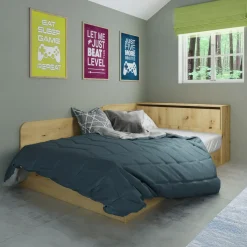 Letto 120x190cm contenitore una piazza e mezza con comò rovere rustico Joel
