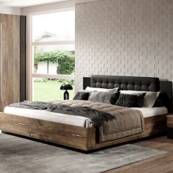 Letto 160x200cm matrimoniale rovere scuro nero Vulcano