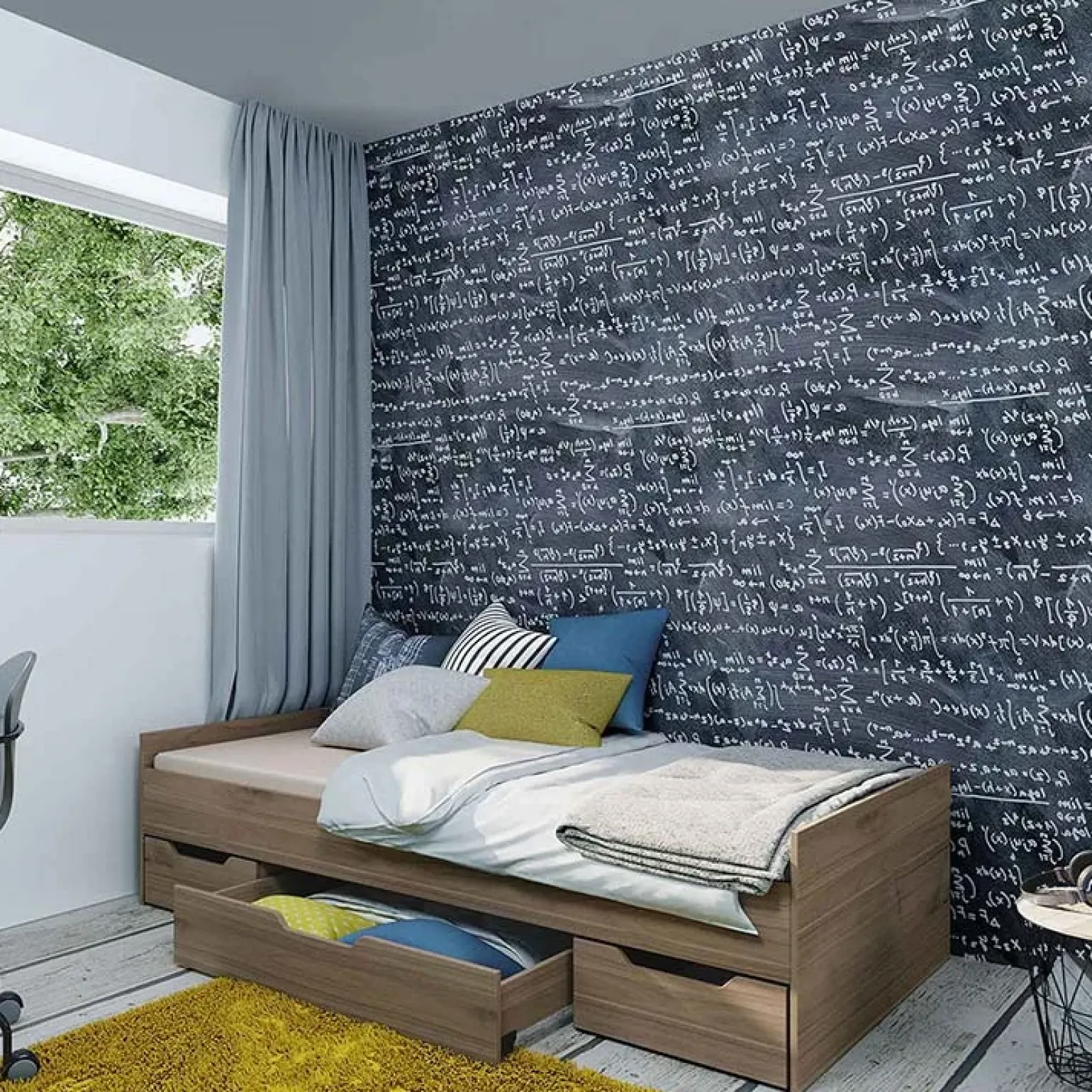 Letto 90x200cm singolo con cassetti estraibili noce Nicola