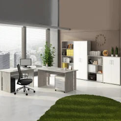 Libreria ufficio 79x118h cm due ripiani moderna cemento Woody
