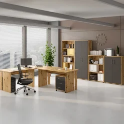 Libreria ufficio 79x118h cm due ripiani moderna rovere Woody