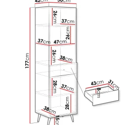 Libreria 50x177h cm 1 anta 3 vani 1 cassetto con frontali decorati beige Simona