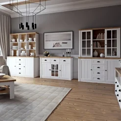 Libreria 90x198h cm 4 ripiani 2 cassetti bianco frassinato rovere Provenza