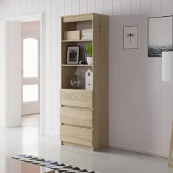 Libreria 60x180h cm 3 vani a giorno 3 cassetti moderna rovere Sterling