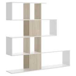 Libreria 145x145h cm moderna bianco rovere natura Snake