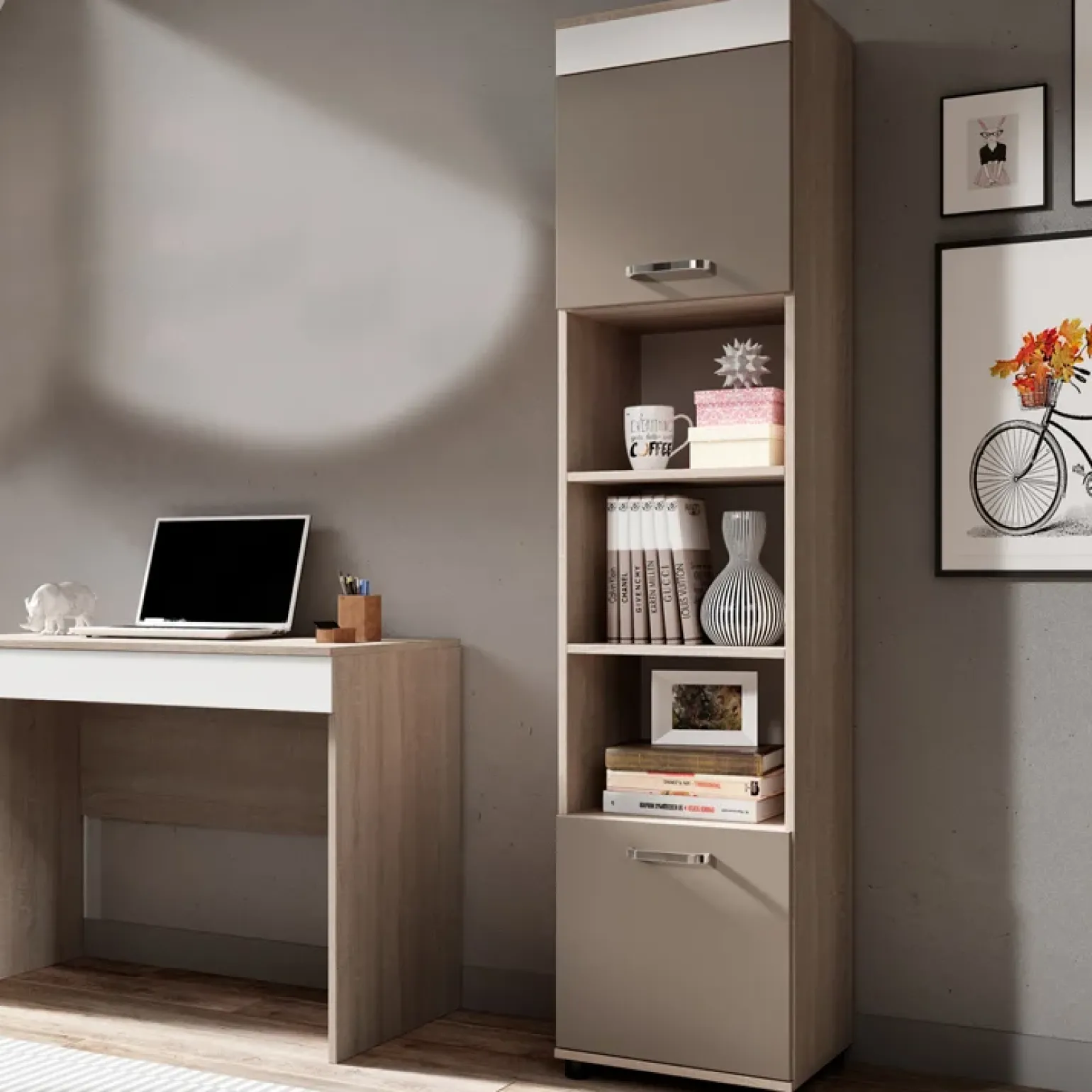 Libreria 40x183h cm moderna rovere bianco cappuccino Crazy