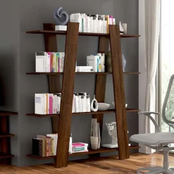 Libreria 140x151h cm soggiorno moderna rovere scuro Cosmo