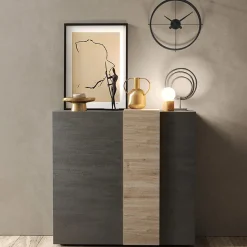 Madia alta 121x113h cm 2 ante moderna titanio rovere Universal
