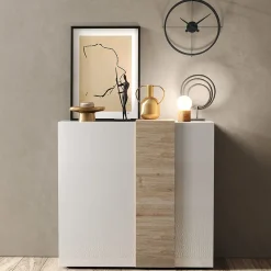 Madia alta 121x113h cm 2 ante moderna  bianco lucido rovere Universal