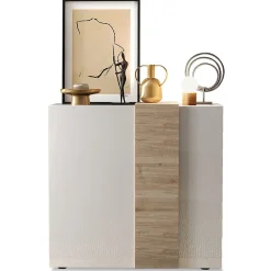 Madia alta 121x113h cm 2 ante moderna  bianco lucido rovere Universal