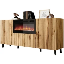Madia con camino 181x83h cm moderno cannettato quercia Essence