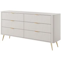 Madia moderna 163x81h cm 6 cassetti moderna beige cannettato Ramis