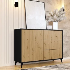 Madia 120x90h cm 1 anta 3 cassetti rovere nero Hans