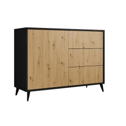 Madia 120x90h cm 1 anta 3 cassetti rovere nero Hans