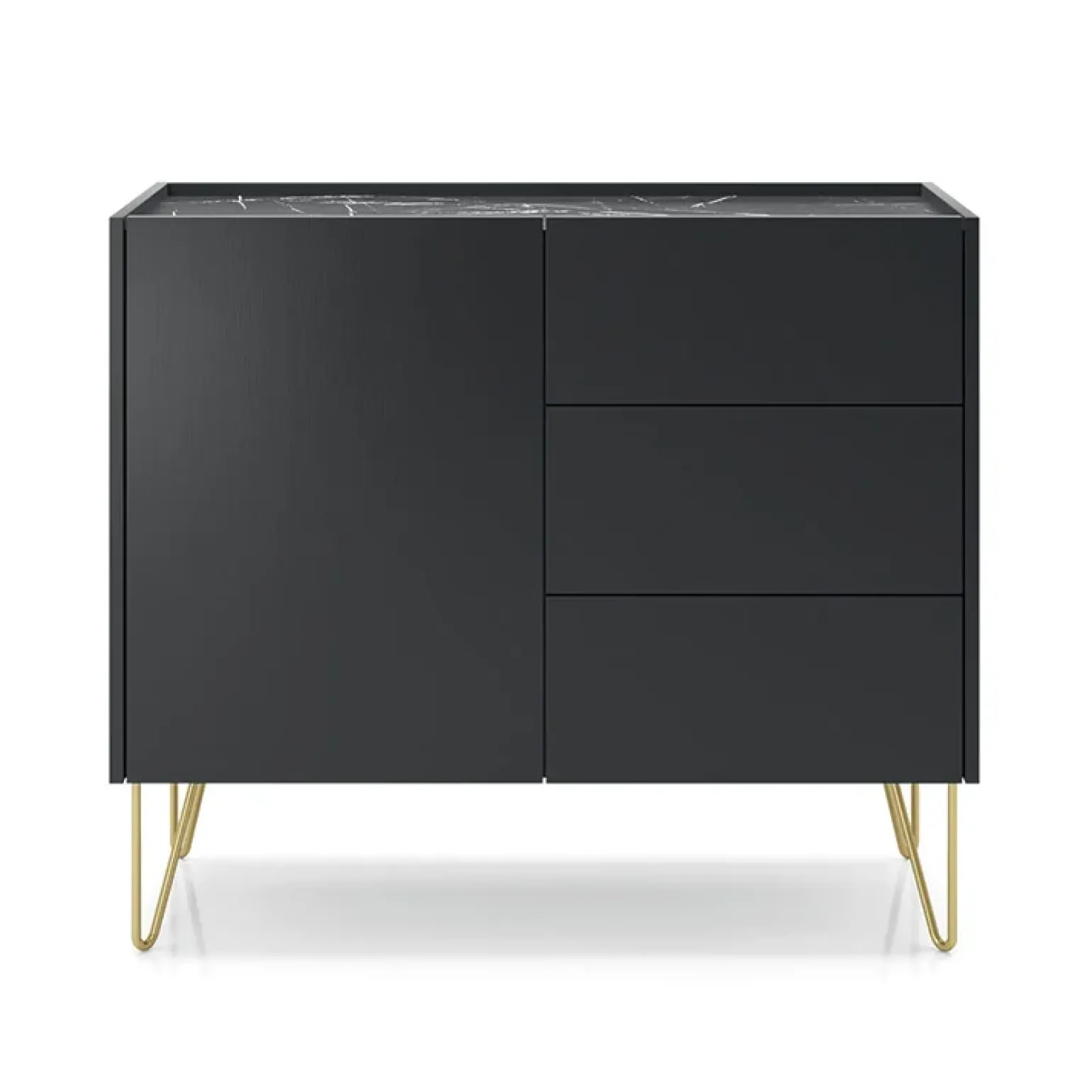 Madia 97x83h cm 1 anta 3 cassetti moderna nero effetto marmo Sirena
