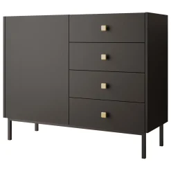 Madia 100x85h cm 1 anta 4 cassetti moderna nero opaco Giuggiola