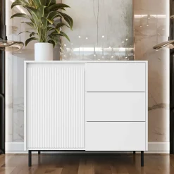 Madia 103x90h cm 1 anta 3 cassetti  design cannettato bianco Strike