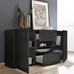Madia 181x84h cm 2 ante 2 cassetti moderna grigio laccato lucido Paradise