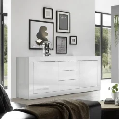 Madia 210x86h cm 2 ante 3 cassetti moderna bianco lucido Eternity