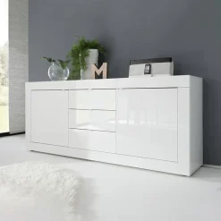 Madia 210x86h cm 2 ante 3 cassetti moderna bianco lucido Eternity