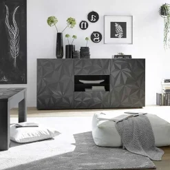 Madia 181x84h cm 2 ante 2 cassetti  grigio lucido con serigrafia Marvis
