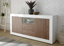 Madia 184x86h cm 2 ante 2 cassetti bianco lucido noce Florena