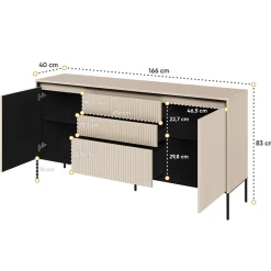 Madia 166x83h cm 2 ante 3 cassetti con led cannettato beige nero Camelia