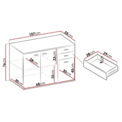 Madia 106x76h cm 3 ante 2 cassetti moderna bianco Ely