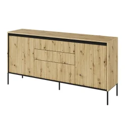 Madia  166x83h cm 2 ante 3 cassetti con led cannettato rovere rustico nero Camelia