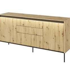 Madia  166x83h cm 2 ante 3 cassetti con led cannettato rovere rustico nero Camelia