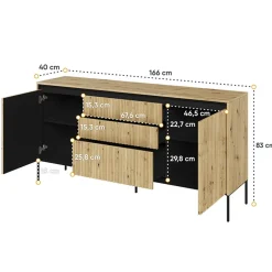 Madia  166x83h cm 2 ante 3 cassetti con led cannettato rovere rustico nero Camelia