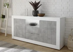 Madia 184x86h cm 2 ante 2 cassetti bianco lucido cemento Florena