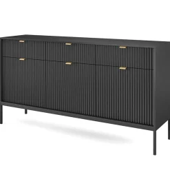 Madia 154x83h cm 3 ante 3 cassetti moderna nero Alisa