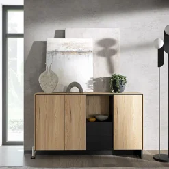 Madia 150x91h cm 2 ante 1 cassetto 1 vano giorno rovere nero Alabaster