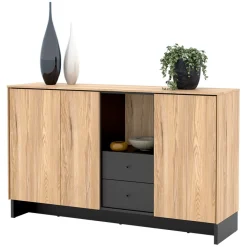 Madia 150x91h cm 2 ante 1 cassetto 1 vano giorno rovere nero Alabaster
