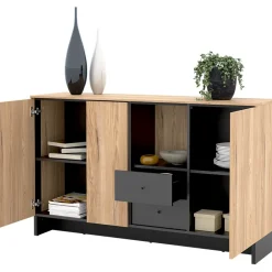 Madia 150x91h cm 2 ante 1 cassetto 1 vano giorno rovere nero Alabaster