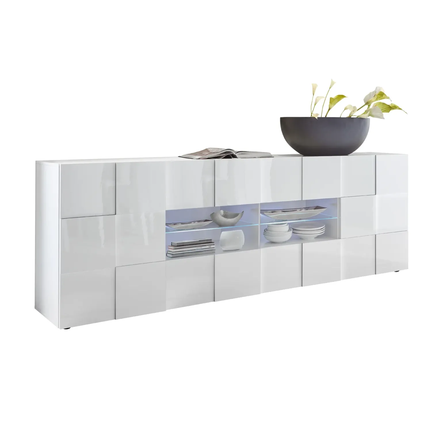Madia 241x84h cm 2 ante 4 cassetti moderna bianco lucido Obsession