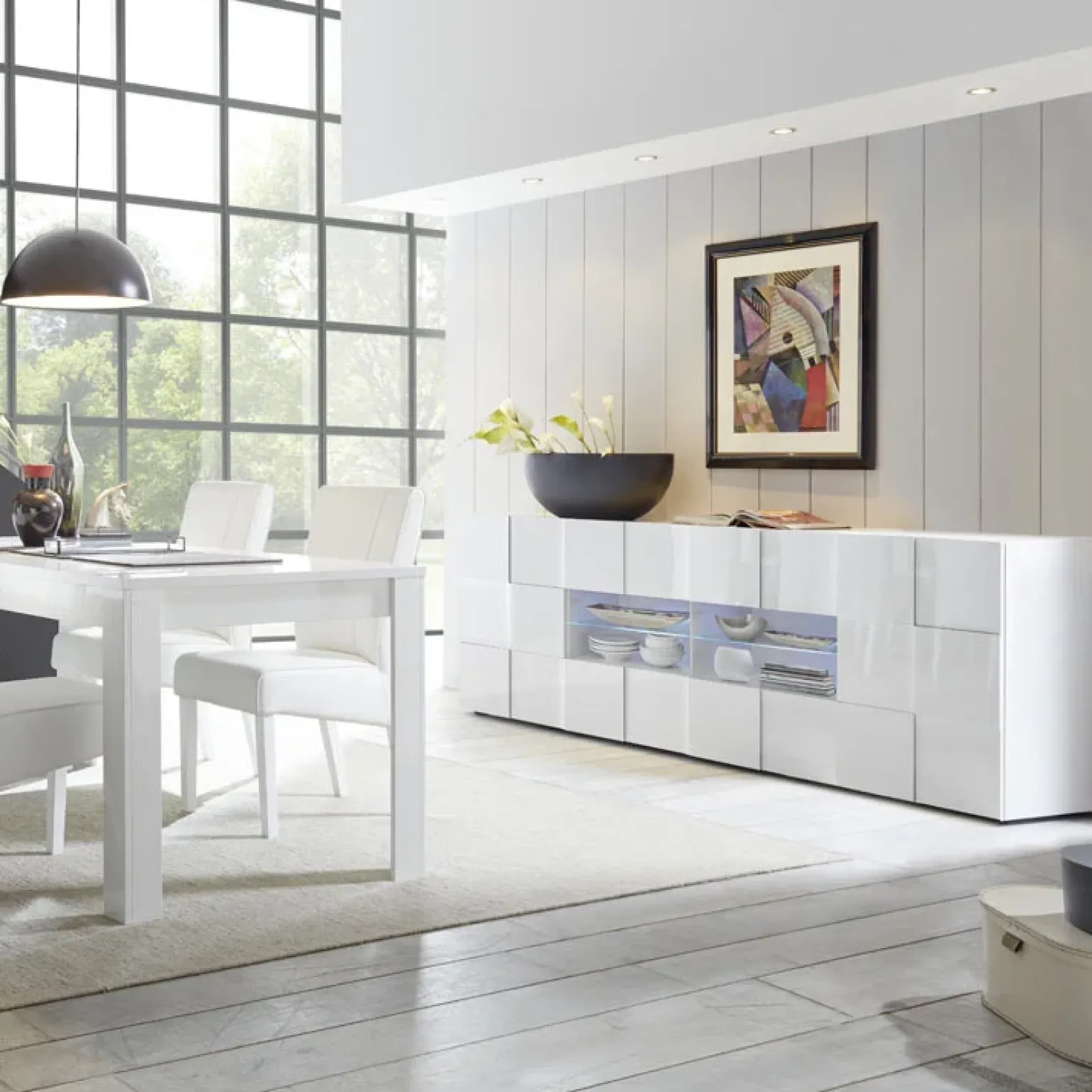 Madia 241x84h cm 2 ante 4 cassetti moderna bianco lucido Obsession