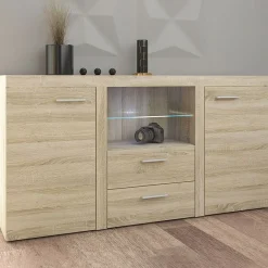 Madia 157x82h cm 2 ante 2 cassetti moderna con led rovere chiaro Haarlem
